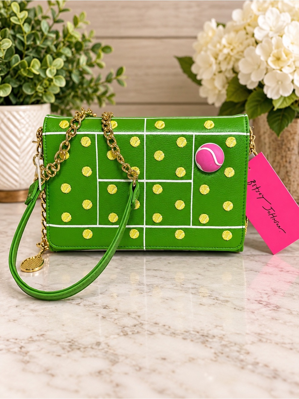 Betsey Johnson Net Worth Tennis Court Crossbody Wallet On A Chain Bag NWT